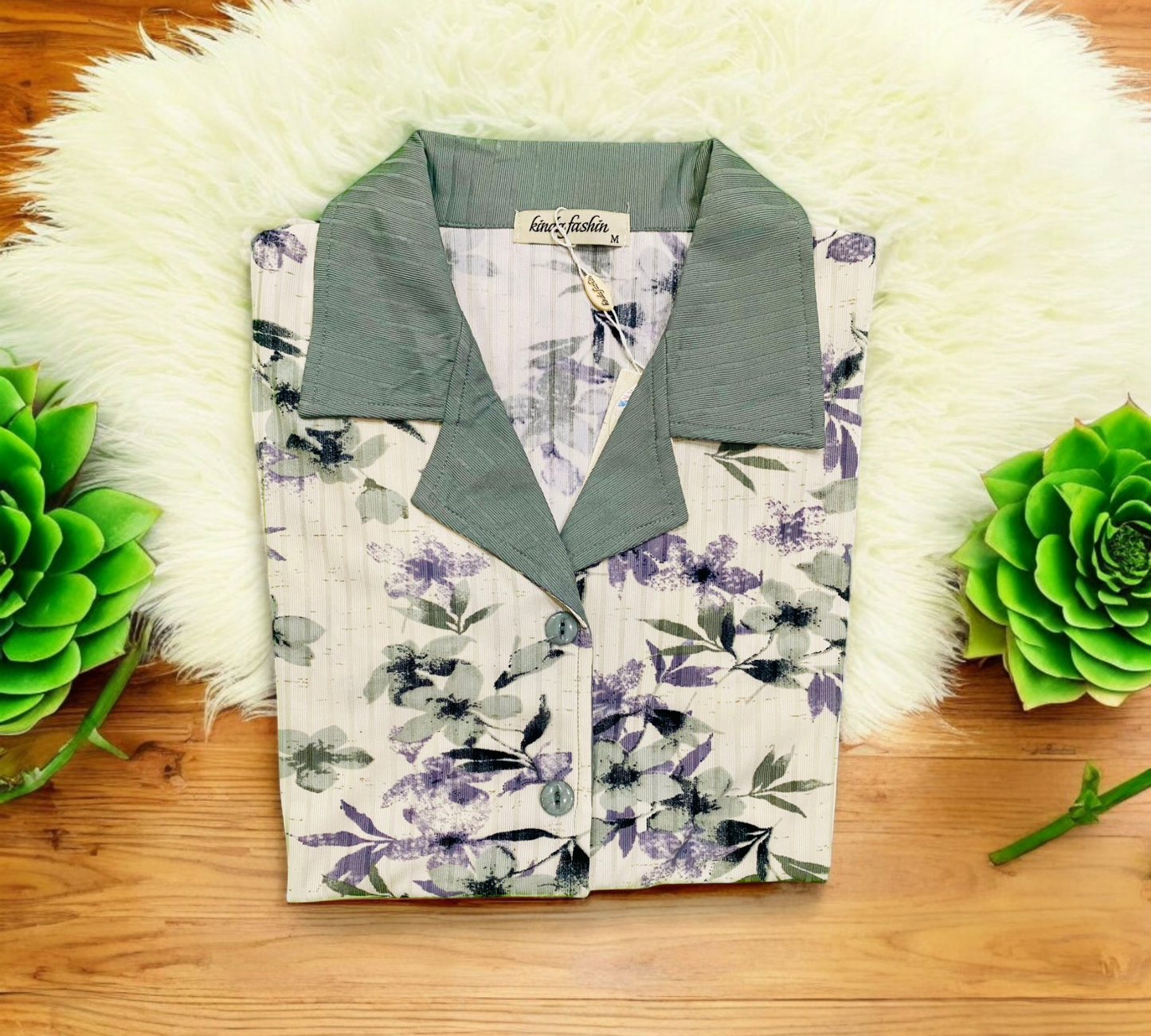 Grey Blossom – Women's Floral Sleepwear Set