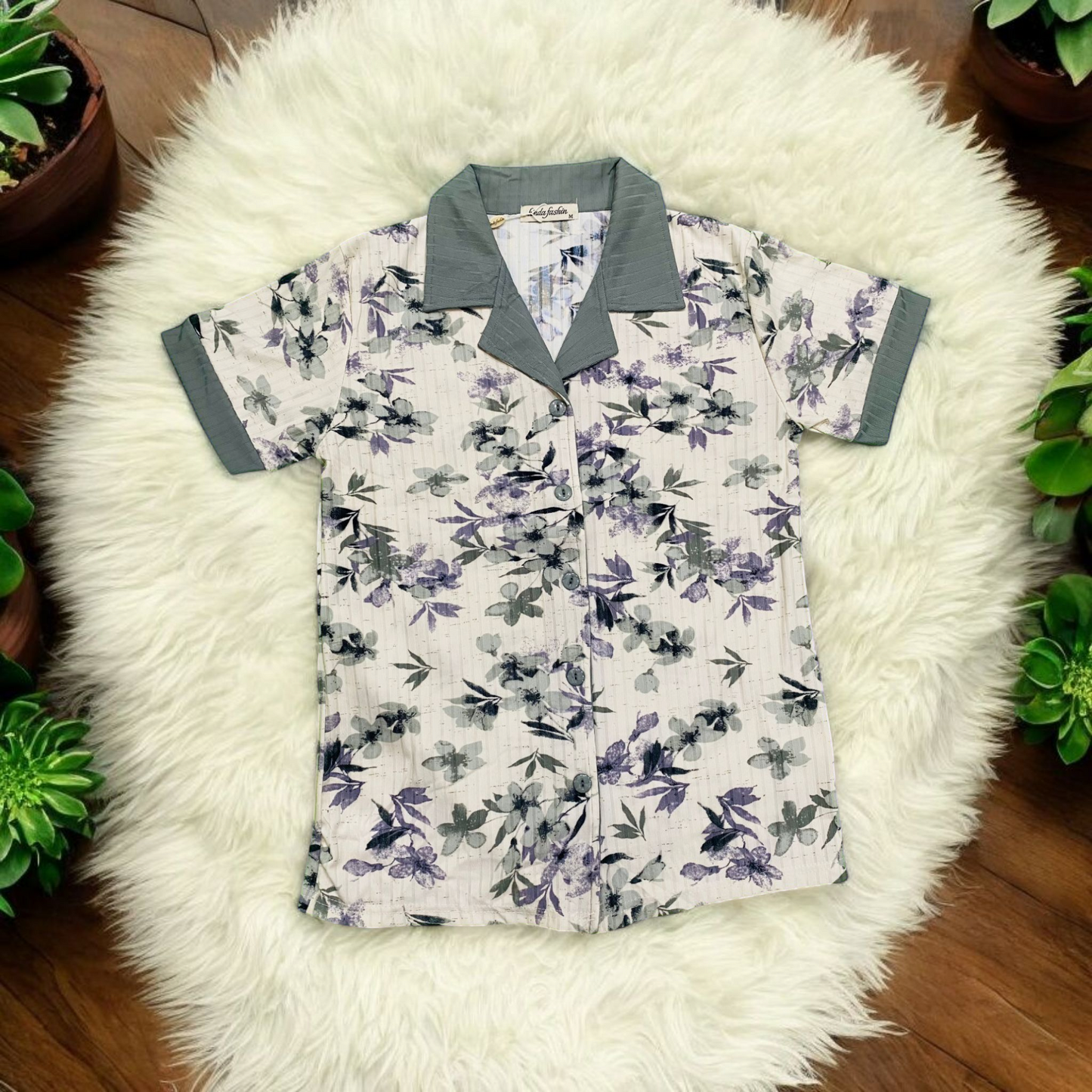Grey Blossom – Women's Floral Sleepwear Set
