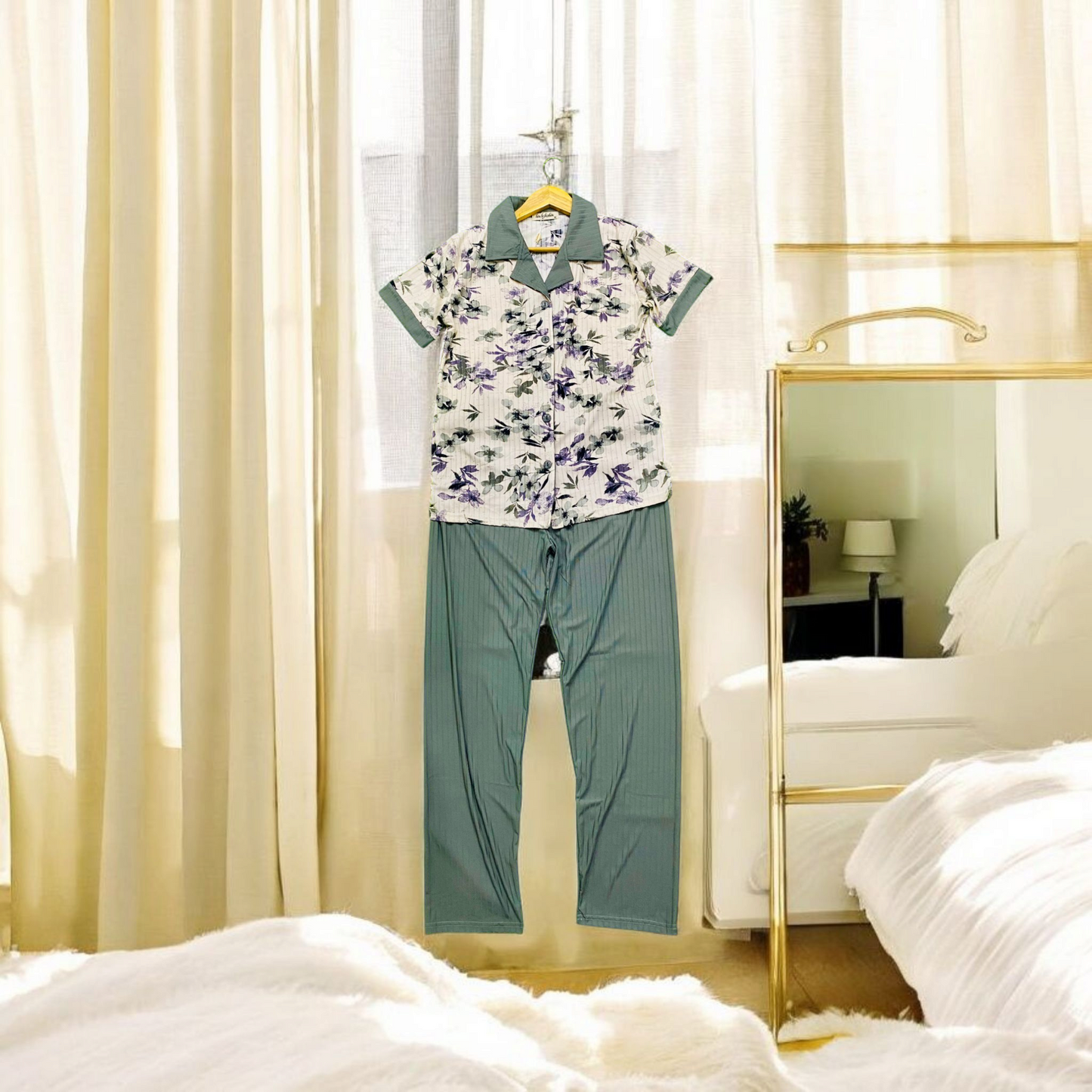 Grey Blossom – Women's Floral Sleepwear Set