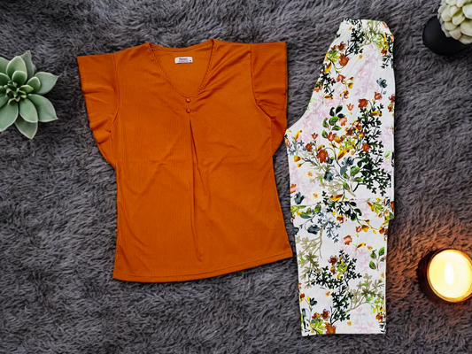 Rust Bloom - Ruffle Sleeve Sleepwear Set