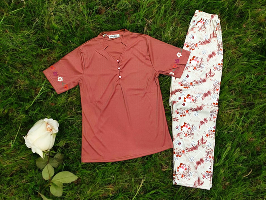 Terracotta Bloom – Women's Printed Sleepwear Set