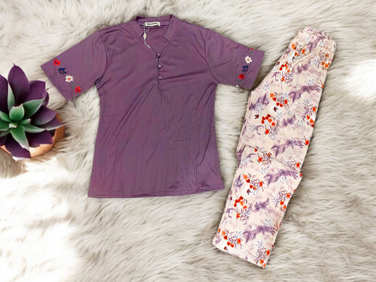 Plum Petal – Women's Printed Sleepwear Set