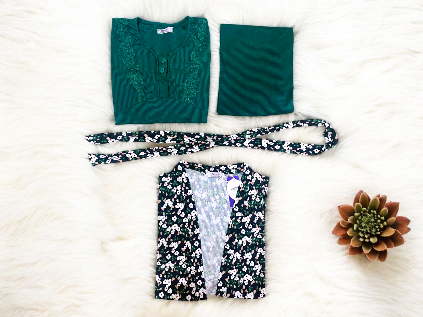 Emerald Bloom – 4-Piece Women's Sleepwear & Robe Set