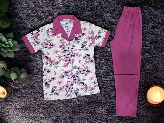 Blossom Mist – Women's Button-Down Floral Sleepwear Set