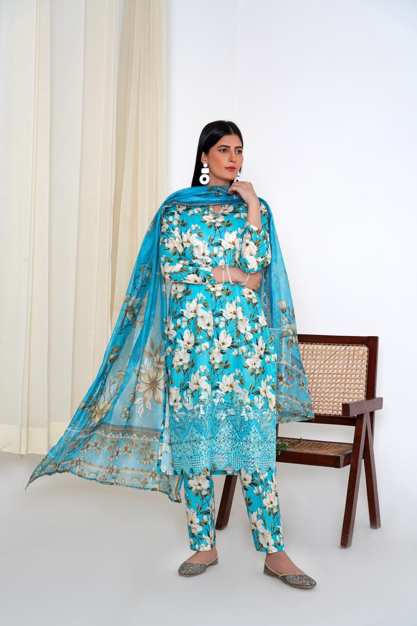 Blossom Ferozi – Stitched 3-Piece Ferozi Printed Lawn Suit