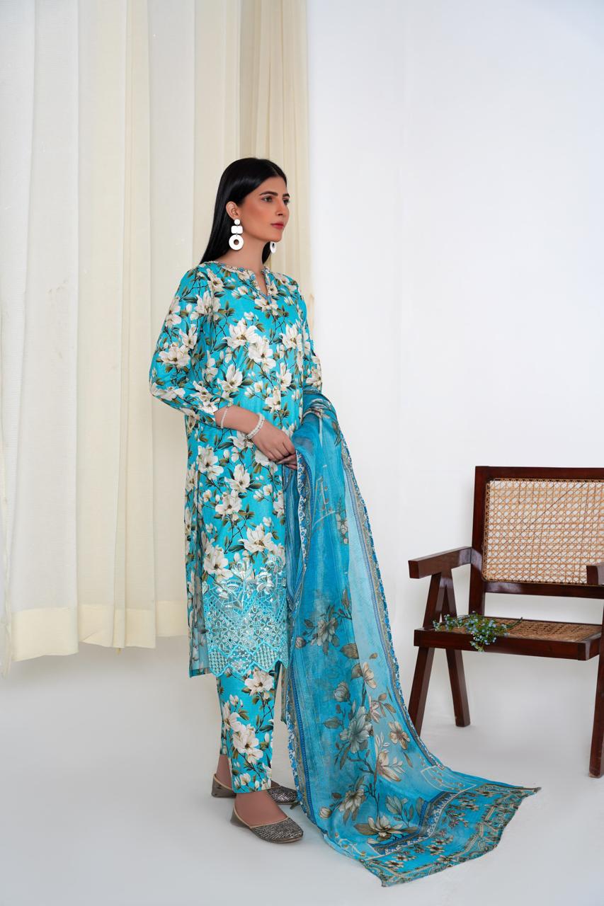 Blossom Ferozi – Stitched 3-Piece Ferozi Printed Lawn Suit