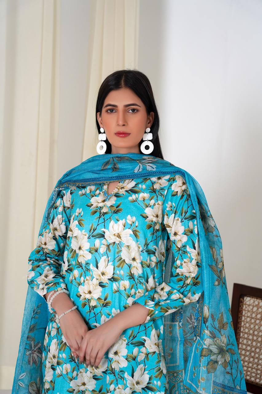 Blossom Ferozi – Stitched 3-Piece Ferozi Printed Lawn Suit