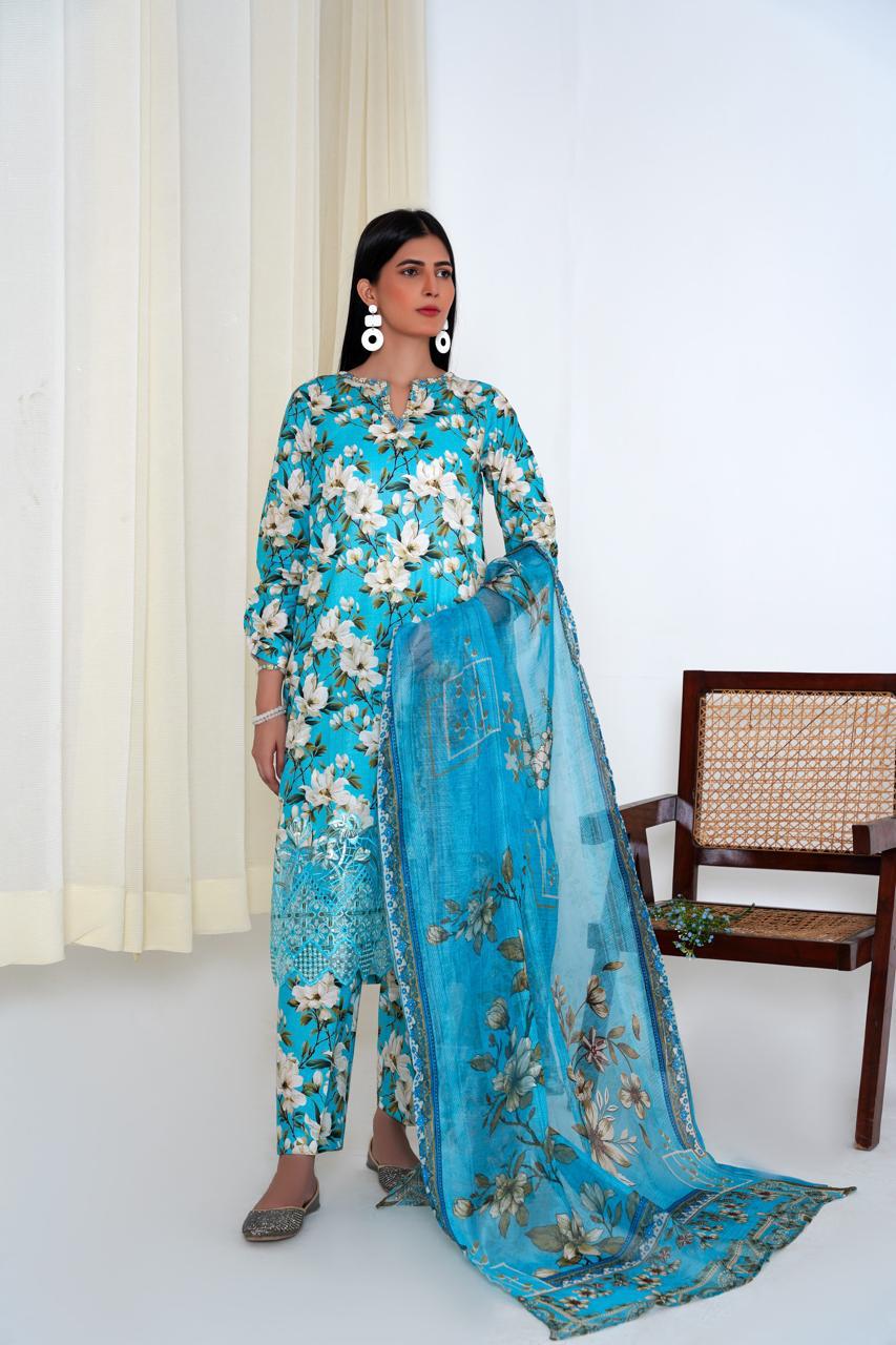 Blossom Ferozi – Stitched 3-Piece Ferozi Printed Lawn Suit