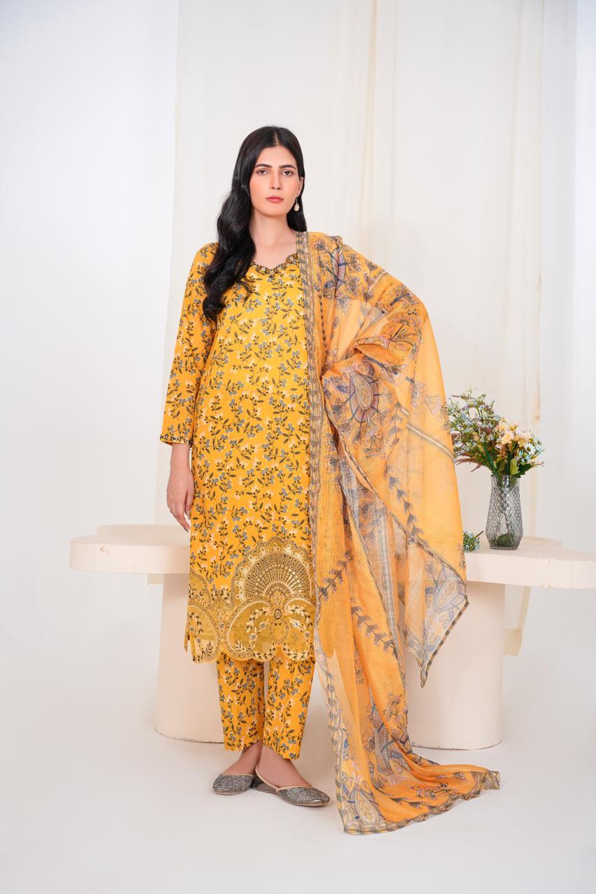 Golden Bloom – Stitched 3-Piece Mustard Printed Lawn Suit