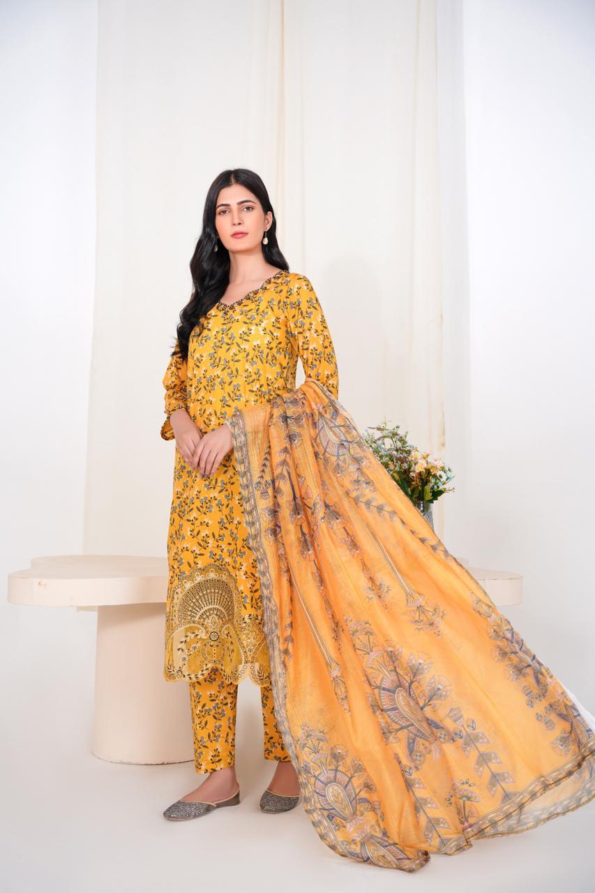 Golden Bloom – Stitched 3-Piece Mustard Printed Lawn Suit
