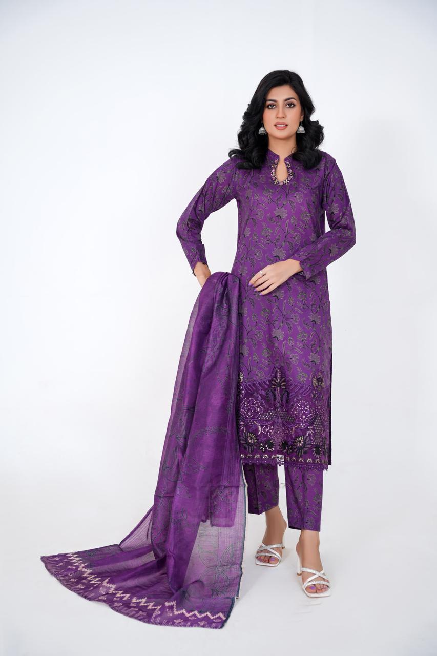 Royal Iris – Stitched 3-Piece Purple Lawn Suit