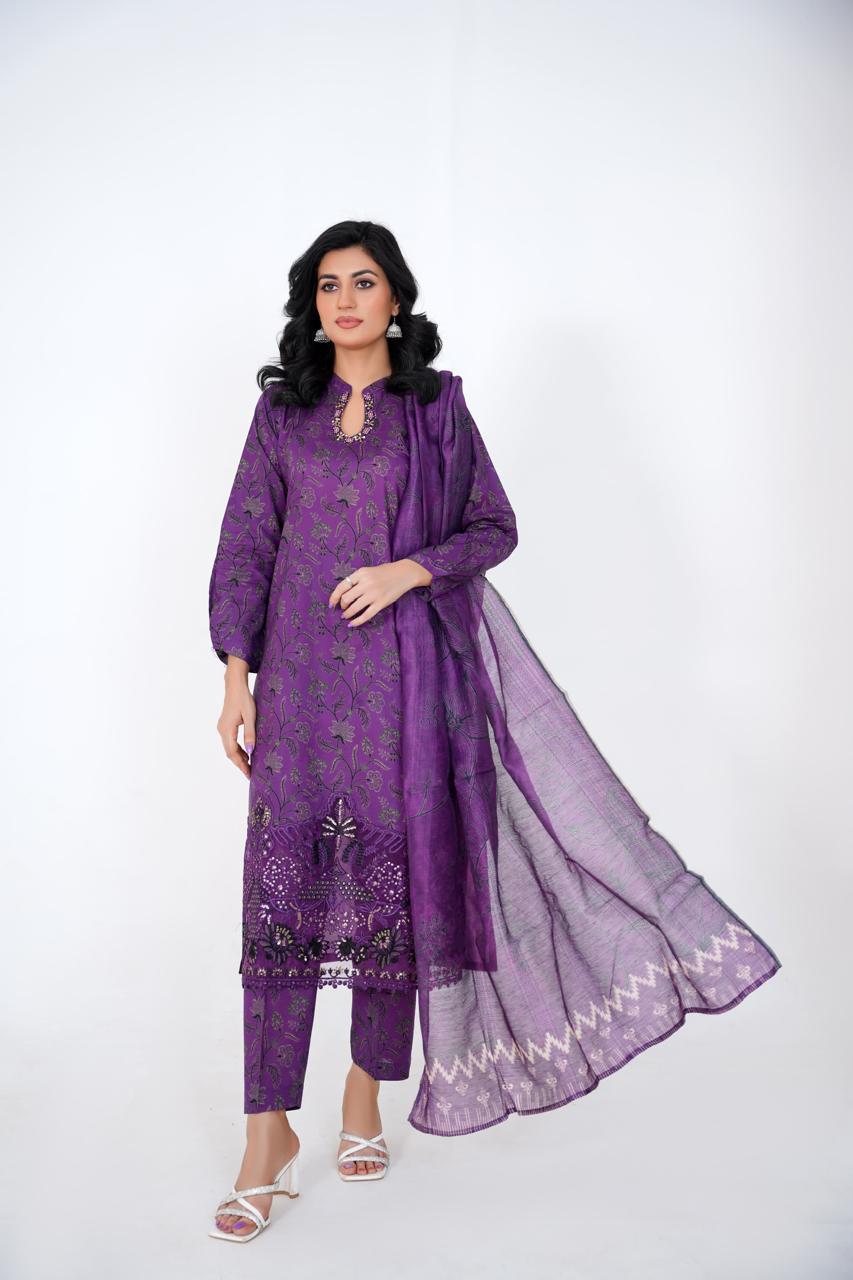 Royal Iris – Stitched 3-Piece Purple Lawn Suit