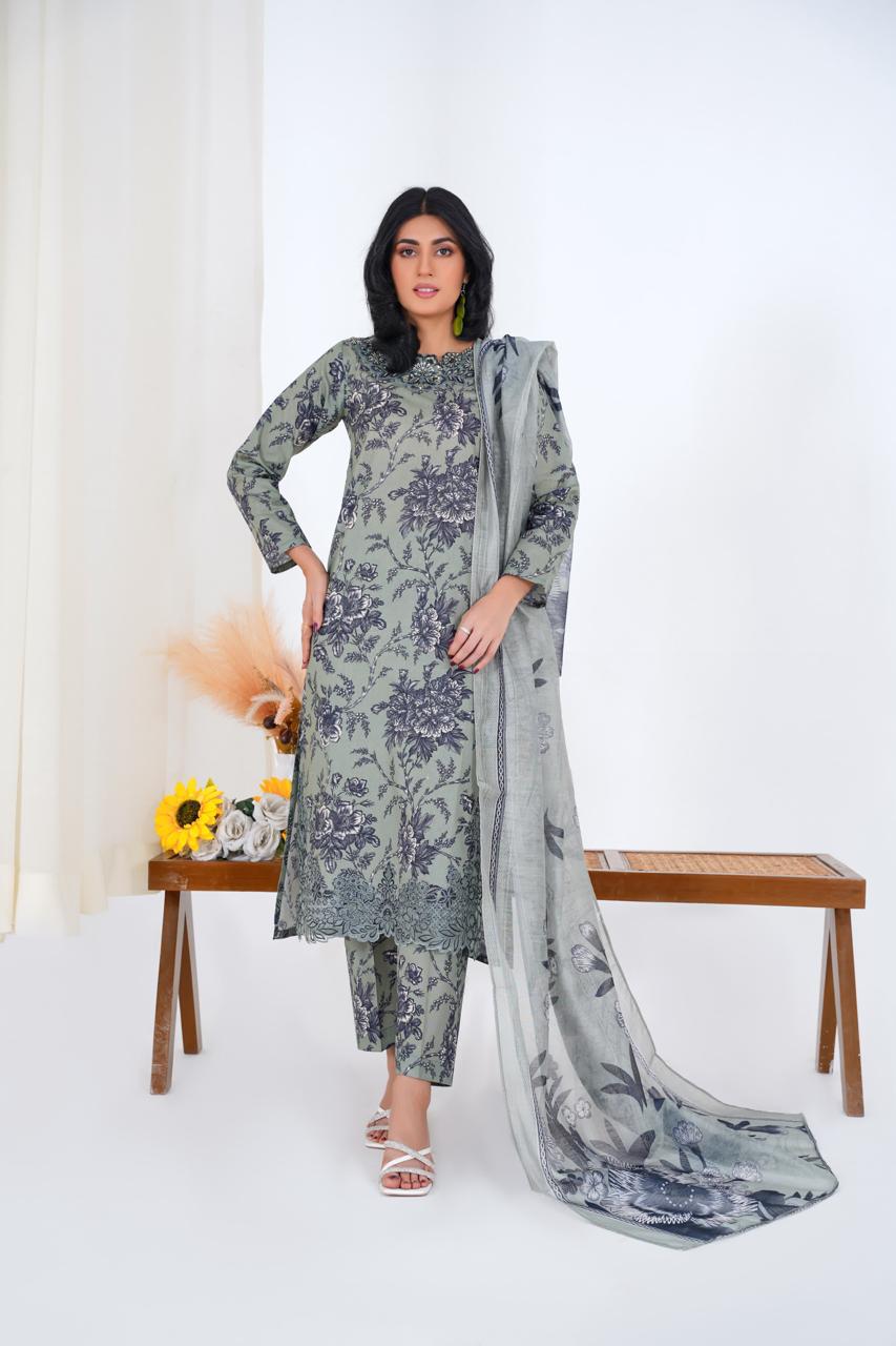 Sage Garden – Stitched 3-Piece Embroidered Lawn Suit